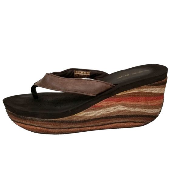 Roper Women's Wedge Heel Platform Thong Sandals Flip Flops Brown Size 10 - Picture 3 of 8